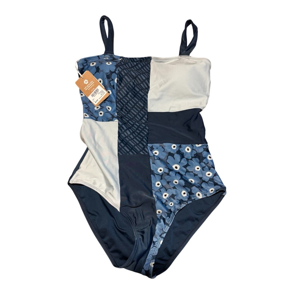 Nani Swimwear Patchwork One Piece Swimsuit Blue Floral Sea Holly Large NWT